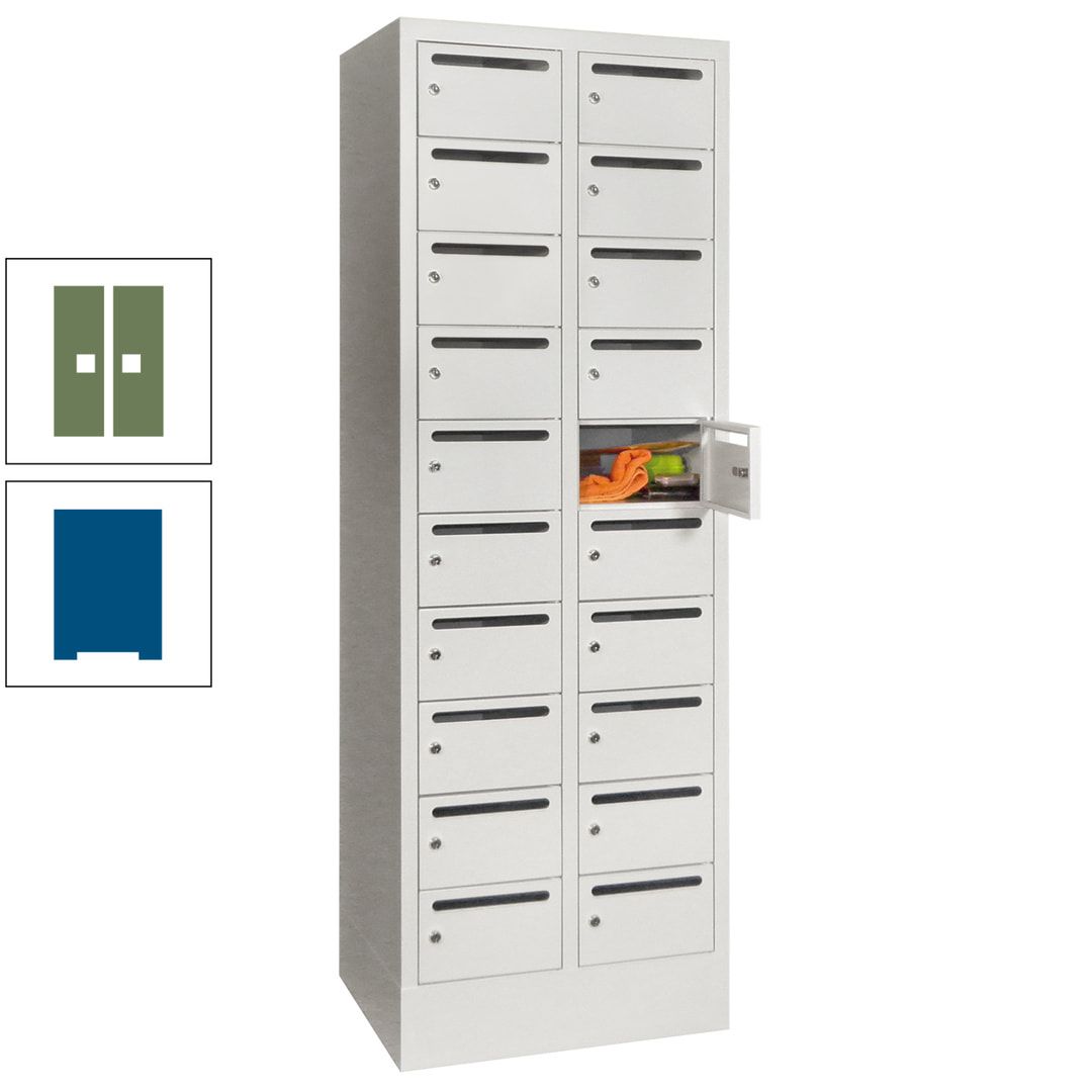 Postverteilerschrank, Schließfachschrank, 2 Abteile a 300 mm, 20 Fächer, 1.850 x 600 x 500 mm (HxBxT), Korpus anthrazitgrau, Front anthrazitgrau