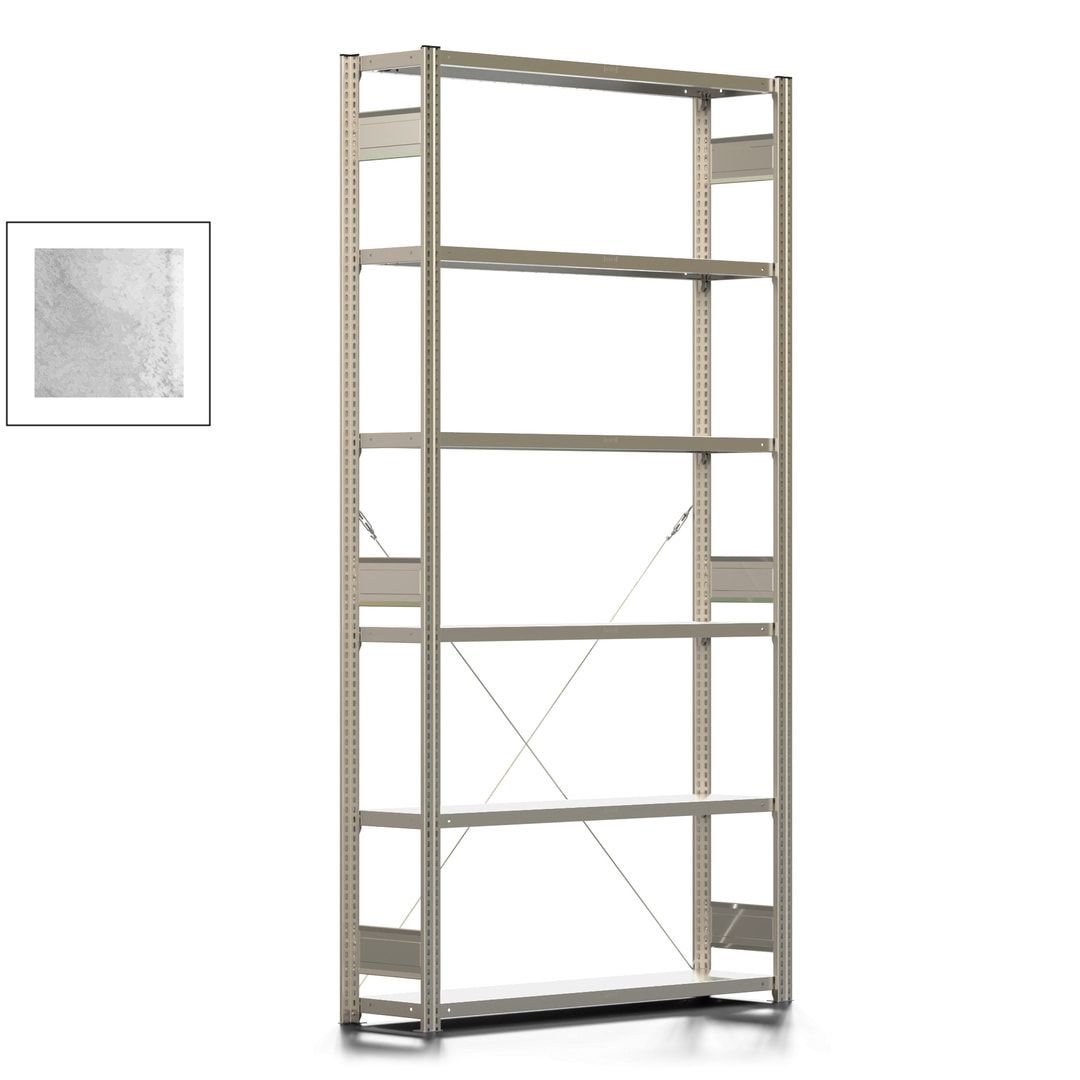 Fachbodenregal mit Tiefenriegel - 350 kg - 2.500 x 1.285 x 326 mm (HxBxT) - Anbauregal - 6 Böden - enzianblau - Lagerregal - Steckregal BERT