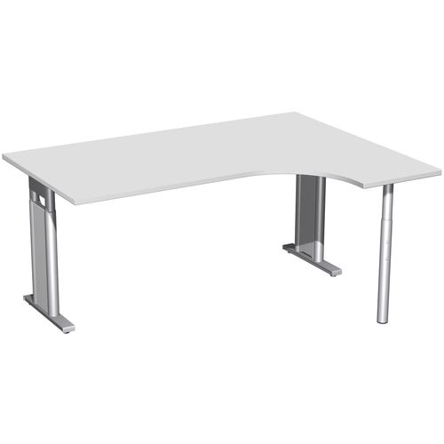 Eckschreibtisch, Ecke rechts, Füße einseitig verkürzt, C-Fuß Pro, höhenverstellbar, 680-820 x 1.600 x 1.200 mm (HxBxT), Dekor Ahorn