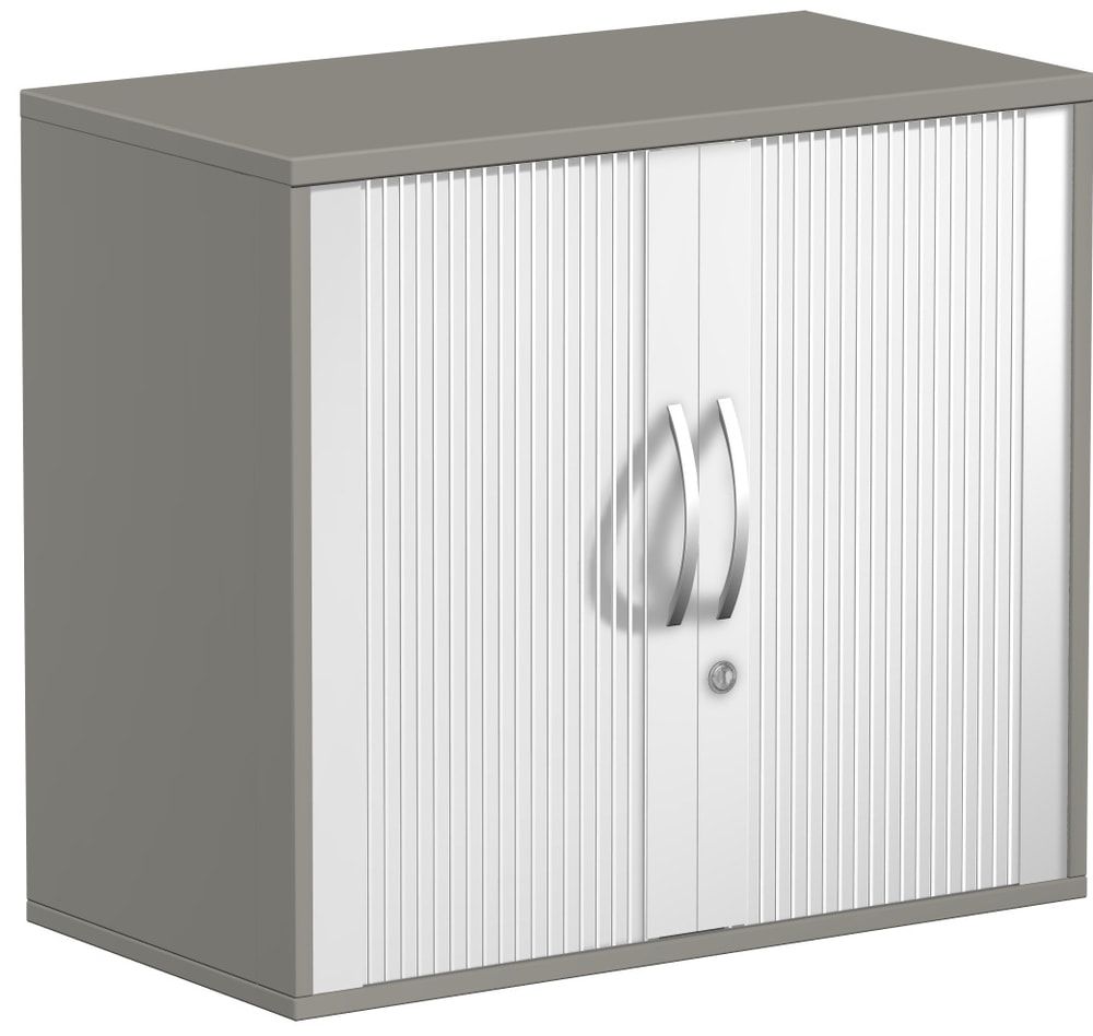 Anstell-Querrollladenschrank, Dekoreinlageboden, Stellfüße, abschließbar, 720 x 1.000 x 425 mm (HxBxT), Korpusfarbe Ahorn, Frontfarbe silber