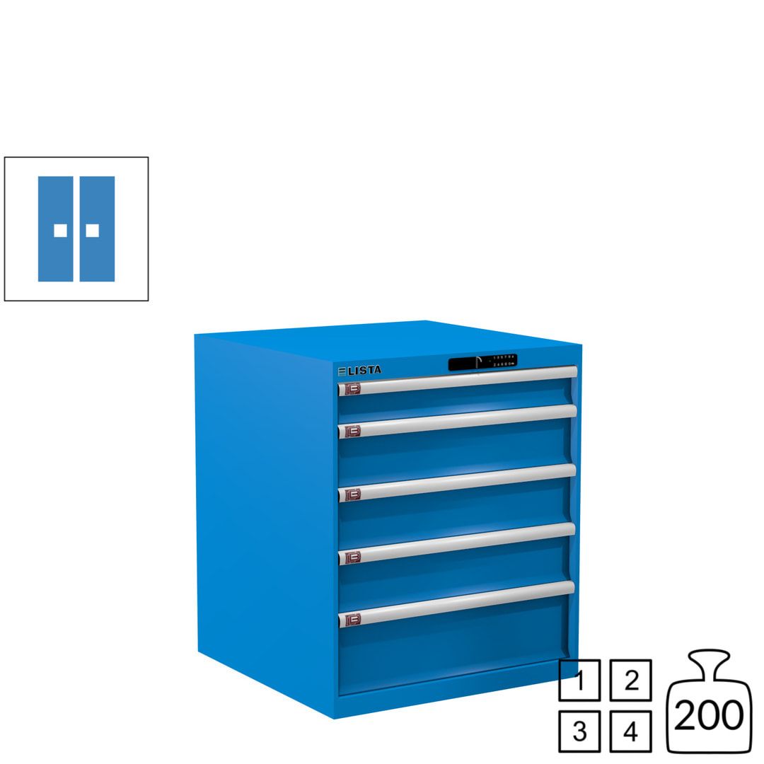 Lista Schubladenschrank - 14.410.010 - 850x717x725 mm (HxBxT) - 5 Schubladen - 75 kg - Key Lock - lichtblau (RAL 5012)