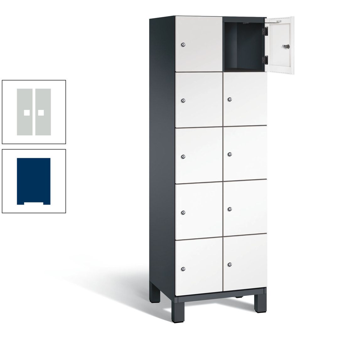 Fächerschrank, Stahlschrank, 10 Fächer, Türöffnungsbegrenzer, Füße, 1.980 x 600 x 525 mm (HxBxT), Korpus anthrazitgrau, Front anthrazitgrau