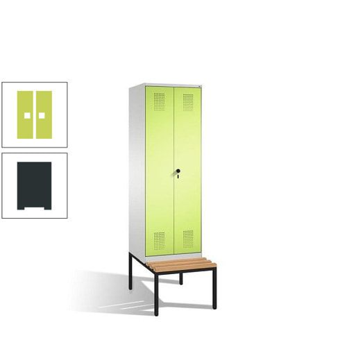 Doppel-Spind, Garderobenschrank, Buche Sitzbank untergebaut, 2 Abteile a 300 mm, Korpus anthrazitgrau, Tür anthrazitgrau, 2.090 x 600 x 815 mm (HxBxT)