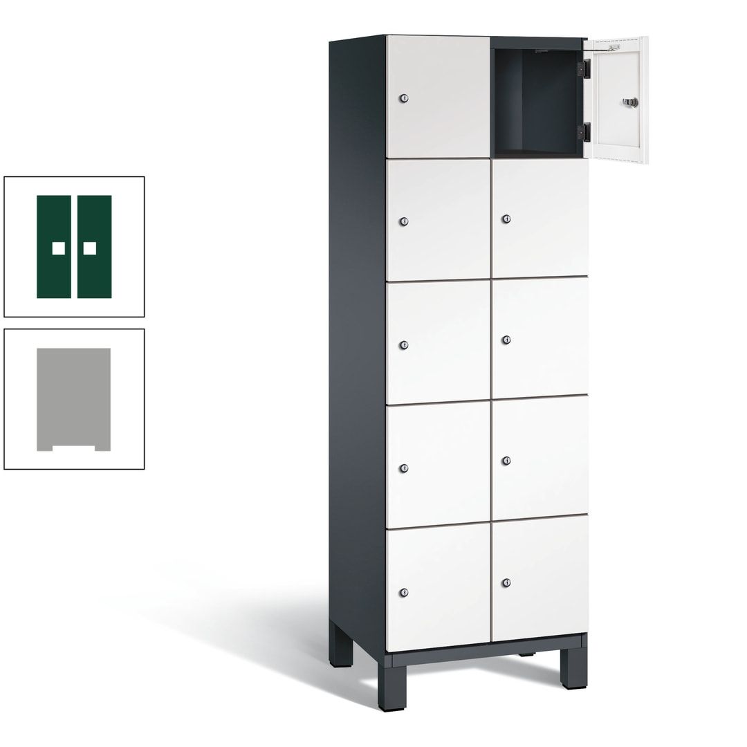 Fächerschrank, Stahlschrank, 10 Fächer, Türöffnungsbegrenzer, Füße, 1.980 x 600 x 525 mm (HxBxT), Korpus anthrazitgrau, Front anthrazitgrau