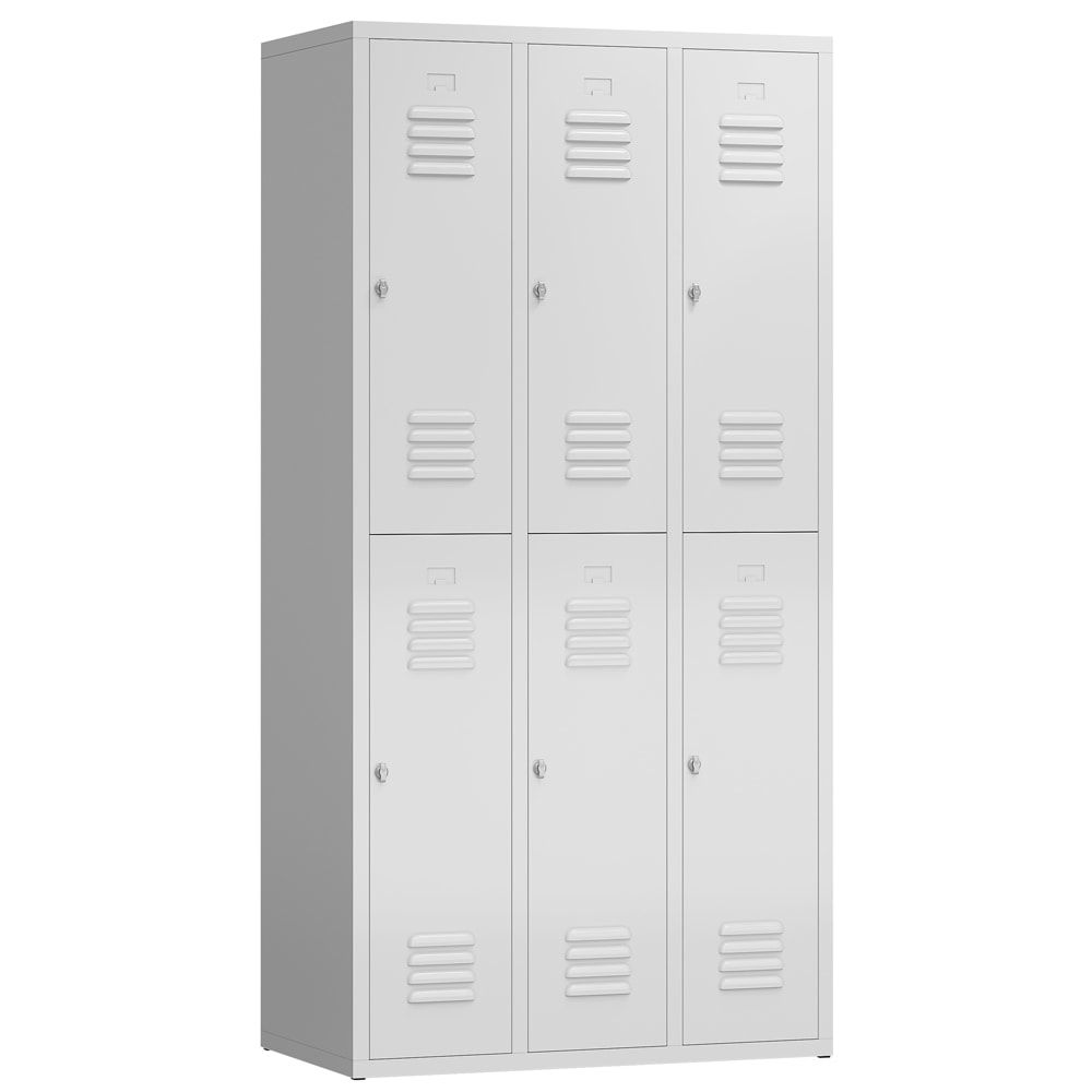 Garderobenschrank, Doppelstockspind, 3 Abteil, 6 Fächer, 1.800 x 870 x 500 mm (HxBxT), Stahl, Drehriegel, Korpus: lichtgrau, Front: anthrazitgrau