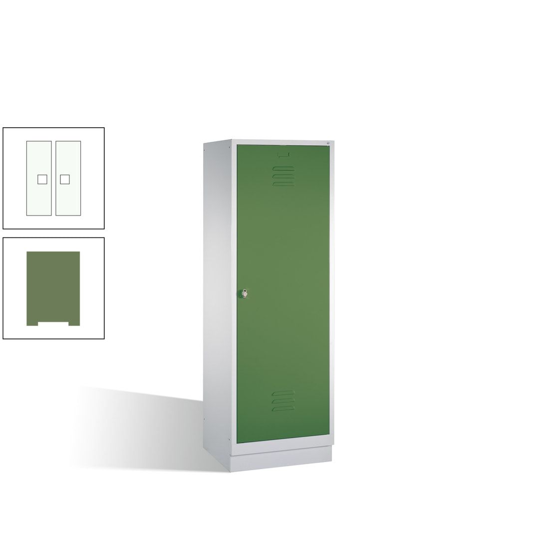 Doppel-Spind mit Großtür, Garderobenschrank mit Sockel, 2 Abteile a 300 mm, Korpus anthrazitgrau, Tür anthrazitgrau, 1.800 x 610 x 500 mm (HxBxT)