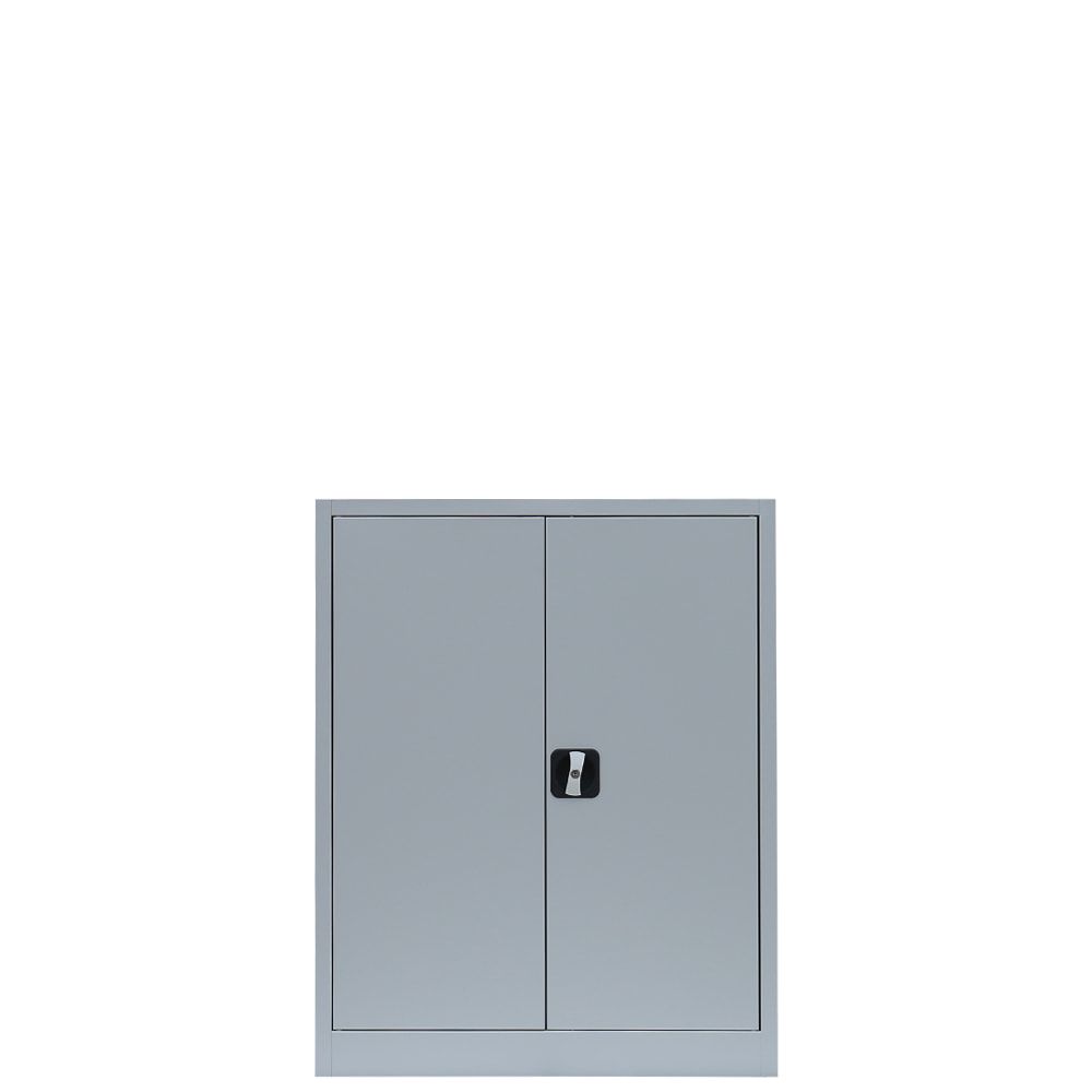Aktenschrank, Büroschrank, abschließbar, Flügeltüren, 2 Fachböden, 1.000 x 800 x 383 mm (HxBxT), Stahl, Korpus und Türen in lichtgrau