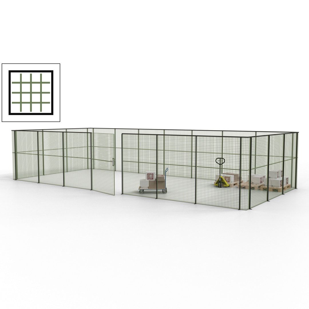 Hallentrennwand - Flügeltür, Gitter - 19 Gitterwände - 2.200 x 10.900 x 4.900 mm (HxBxT) - Perlweiß/reinorange