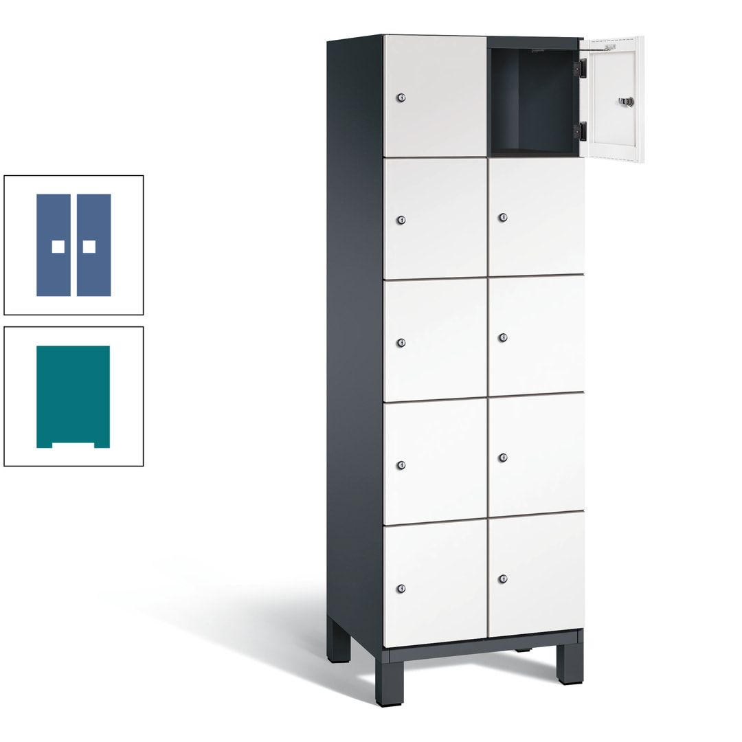 Fächerschrank, Stahlschrank, 10 Fächer, Türöffnungsbegrenzer, Füße, 1.980 x 600 x 525 mm (HxBxT), Korpus anthrazitgrau, Front anthrazitgrau