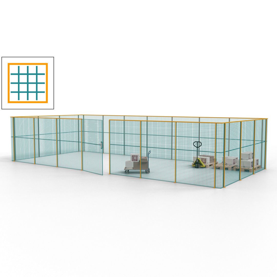 Hallentrennwand - Flügeltür, Gitter - 19 Gitterwände - 2.200 x 10.900 x 4.900 mm (HxBxT) - Perlweiß/reinorange