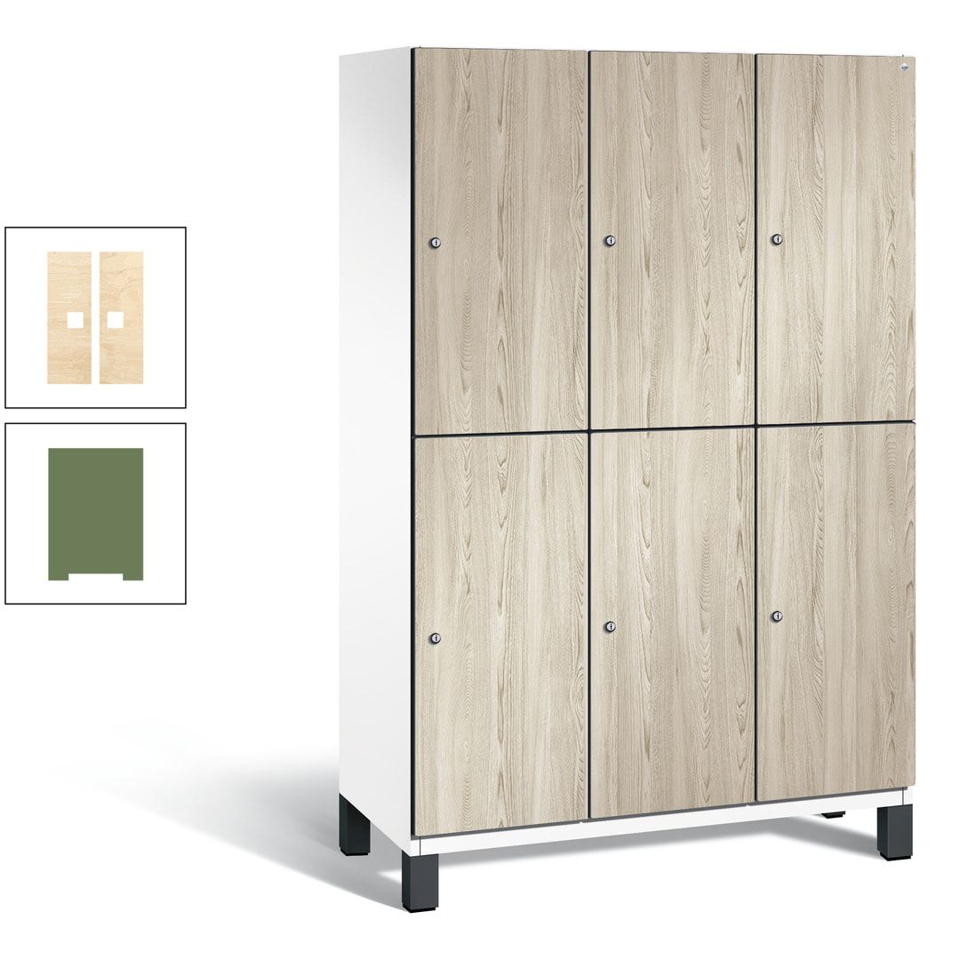 Fächerschrank, Garderobenschrank, mit Füßen, 3 Abteile, 1.980 x 1.200 x 525 mm (HxBxT), Korpus anthrazitgrau, Tür Donau-Ahorn