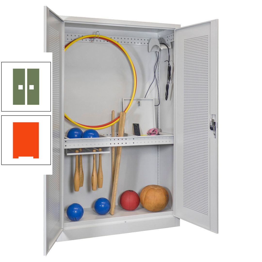 Sportschrank - Lochfeldtüren - Variante 1 - 1.950x1.200x500 mm (HxBxT) - anthrazitgrau