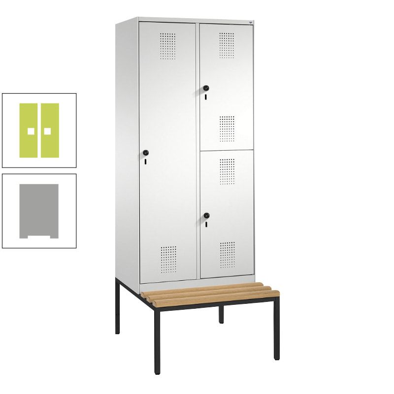 Garderobenschrank, Spind ein- und doppelstöckig Sitzbank, 2 Abteile, 3 Fächer, 2.090 x 800 x 500 mm (HxBxT), Front anthrazitgrau, Korpus anthrazitgrau