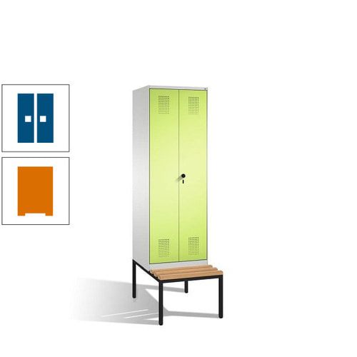 Doppel-Spind, Garderobenschrank, Buche Sitzbank untergebaut, 2 Abteile a 300 mm, Korpus anthrazitgrau, Tür anthrazitgrau, 2.090 x 600 x 815 mm (HxBxT)