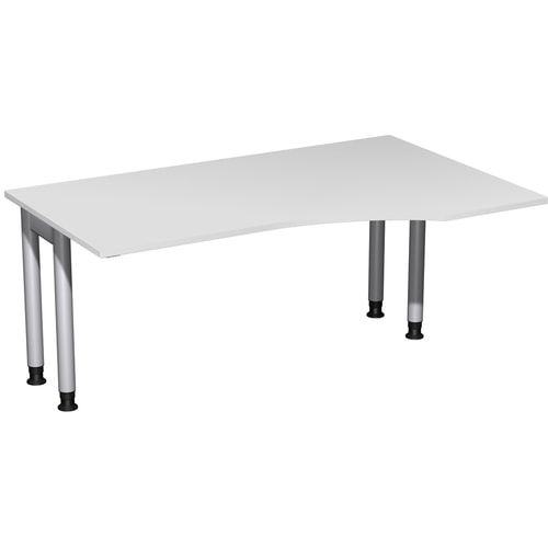 Eckschreibtisch, Ecke rechts, Füße einseitig verkürzt, 4-Fuß Pro, höhenverstellbar, 680-800 x 1.600 x 1.000 mm (HxBxT), Dekor Ahorn