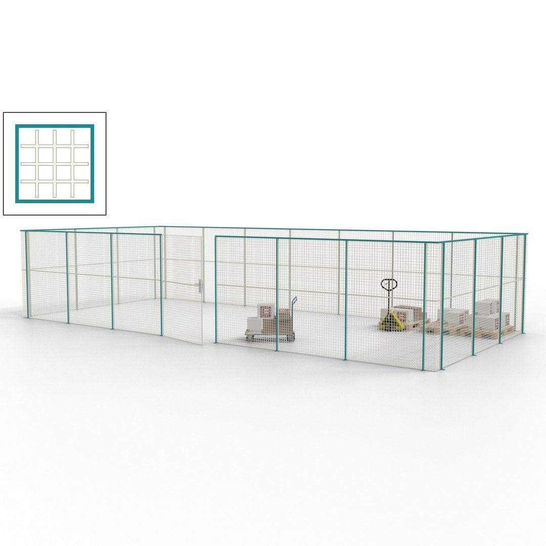 Hallentrennwand - Flügeltür, Gitter - 19 Gitterwände - 2.200 x 10.900 x 4.900 mm (HxBxT) - Perlweiß/reinorange