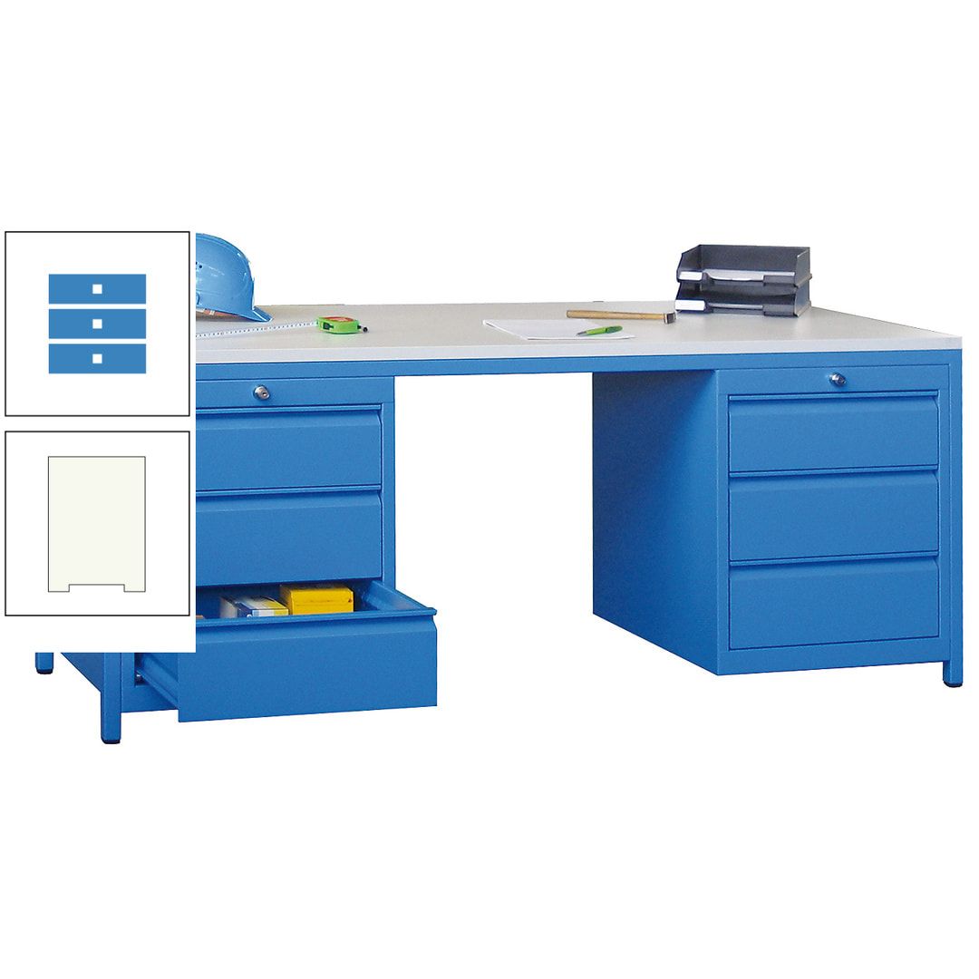 Meisterschreibtisch - 2 Schubladenblöcke - 6 Schubladen - 720 x 1.700 x 800 mm (HxBxT) - anthrazitgrau