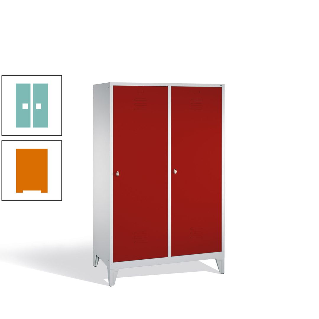 Doppel-Spind mit 2 Großtüren, Garderobenschrank mit Füßen, 4 Abteile a 300 mm, Korpus anthrazitgrau, Tür anthrazitgrau, 1.850 x 1.190 x 500 mm (HxBxT)