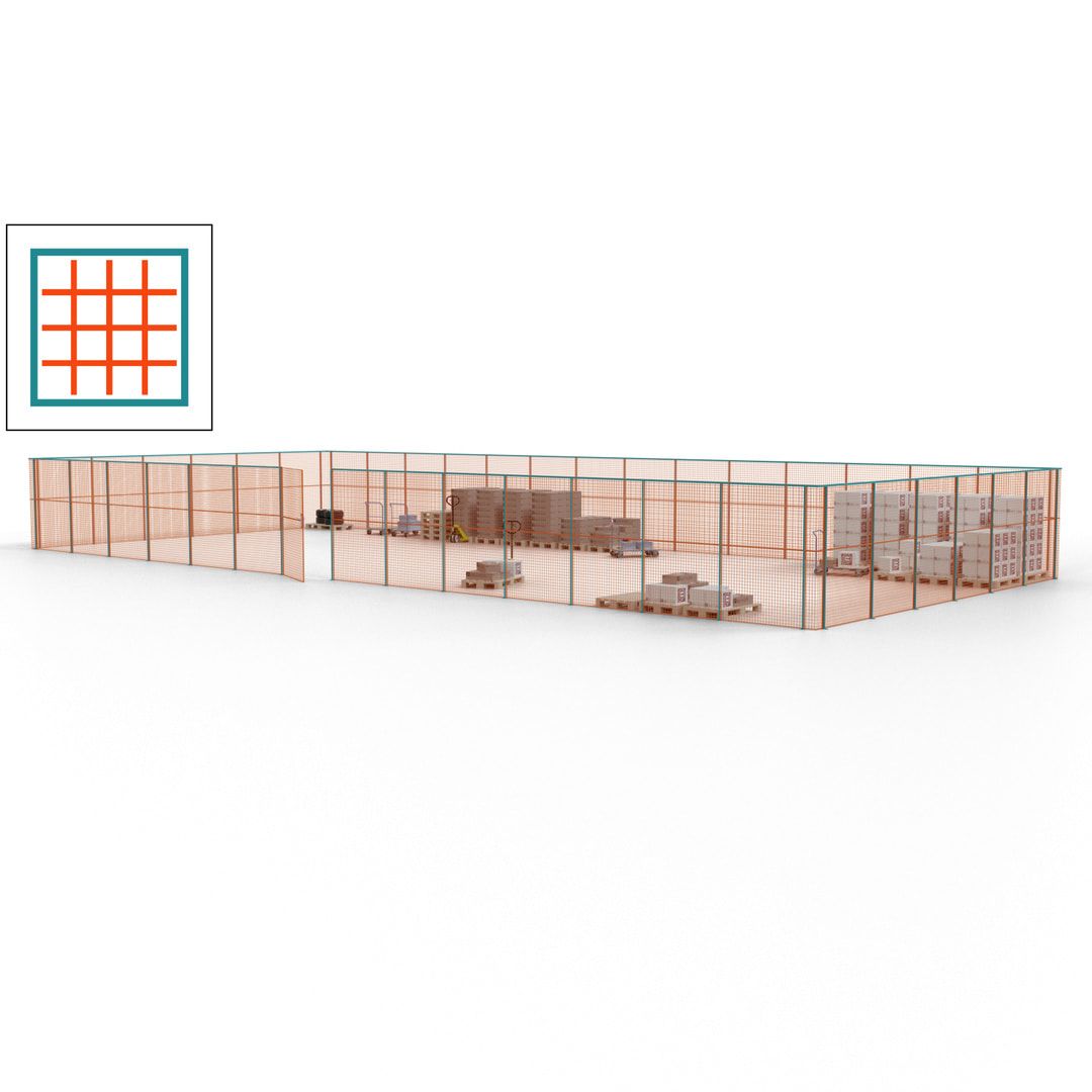Maschinen Schutzgitter - Hallentrennwand - Sicherheitszaun - Tür - 60 m - 2.200 x 21.400 x 9.400 mm (HxBxT) - enzianblau