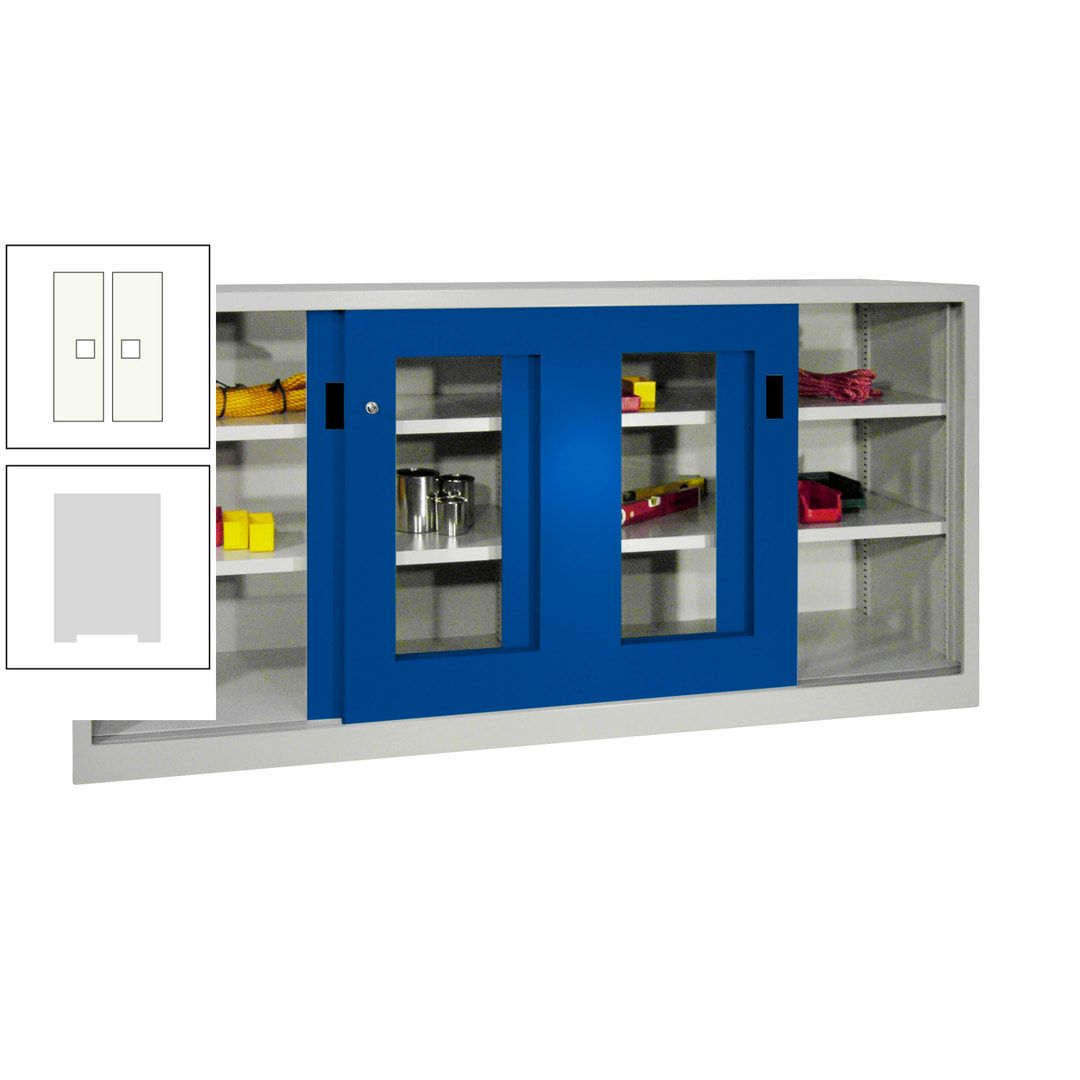 Schiebetürenschrank - Sichtfenstertüren - 1.000x2.000x400 mm (HxBxT) - 4 Böden, gepulvert - Zylinderschloss - anthrazitgrau