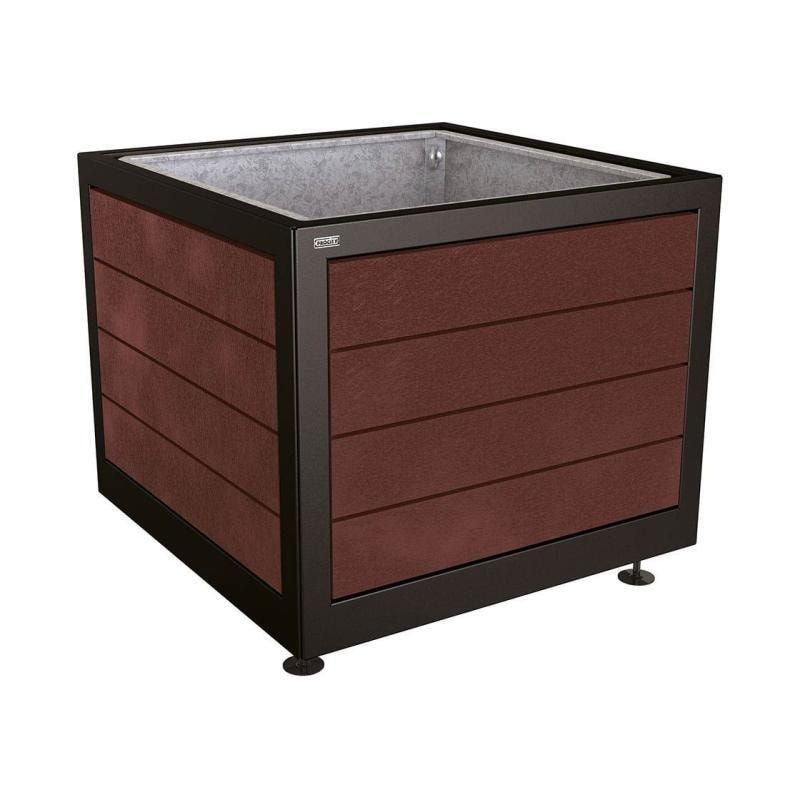 Pflanzbehälter, Stahl, recyclebarer Kunststoff, verstellbare Füße, Innen Blech fvz mit Verladungsgriffen, 800 x 1.000 x 1.000 mm (HxBxT), enzianblau
