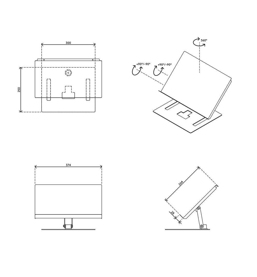 Dokumentenhalter, Dokumentenständer, Lesehalter, Schreibtisch Organizer, bis DIN A3, Tablet-Halter, magnetisches Zeilenlineal, Stahl, höhenverstellbar