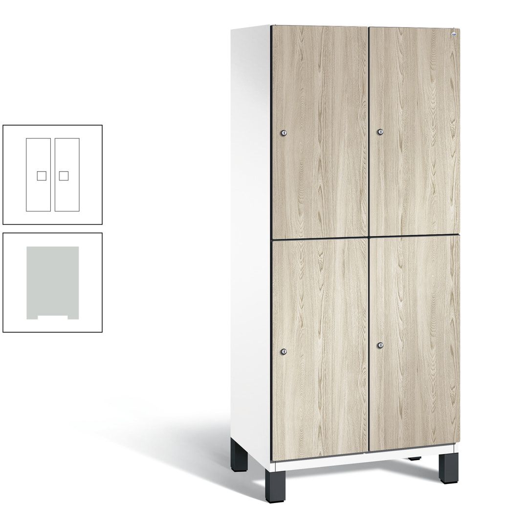 Fächerschrank, Garderobenschrank, mit Füßen, 2 Abteile, 1.980 x 800 x 525 mm (HxBxT), Korpus anthrazitgrau, Tür Donau-Ahorn
