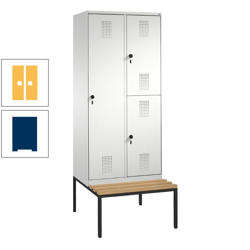 Garderobenschrank, Spind ein- und doppelstöckig Sitzbank, 2 Abteile, 3 Fächer, 2.090 x 800 x 500 mm (HxBxT), Front anthrazitgrau, Korpus anthrazitgrau