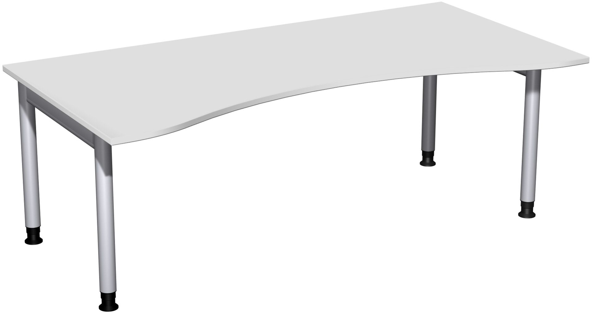 Ergo-Schreibtisch, Füße einseitig verkürzt, 4-Fuß Pro, höhenverstellbar, 680-800 x 1.600 x 1.000 mm (HxBxT), Gestell silber, Dekor Ahorn
