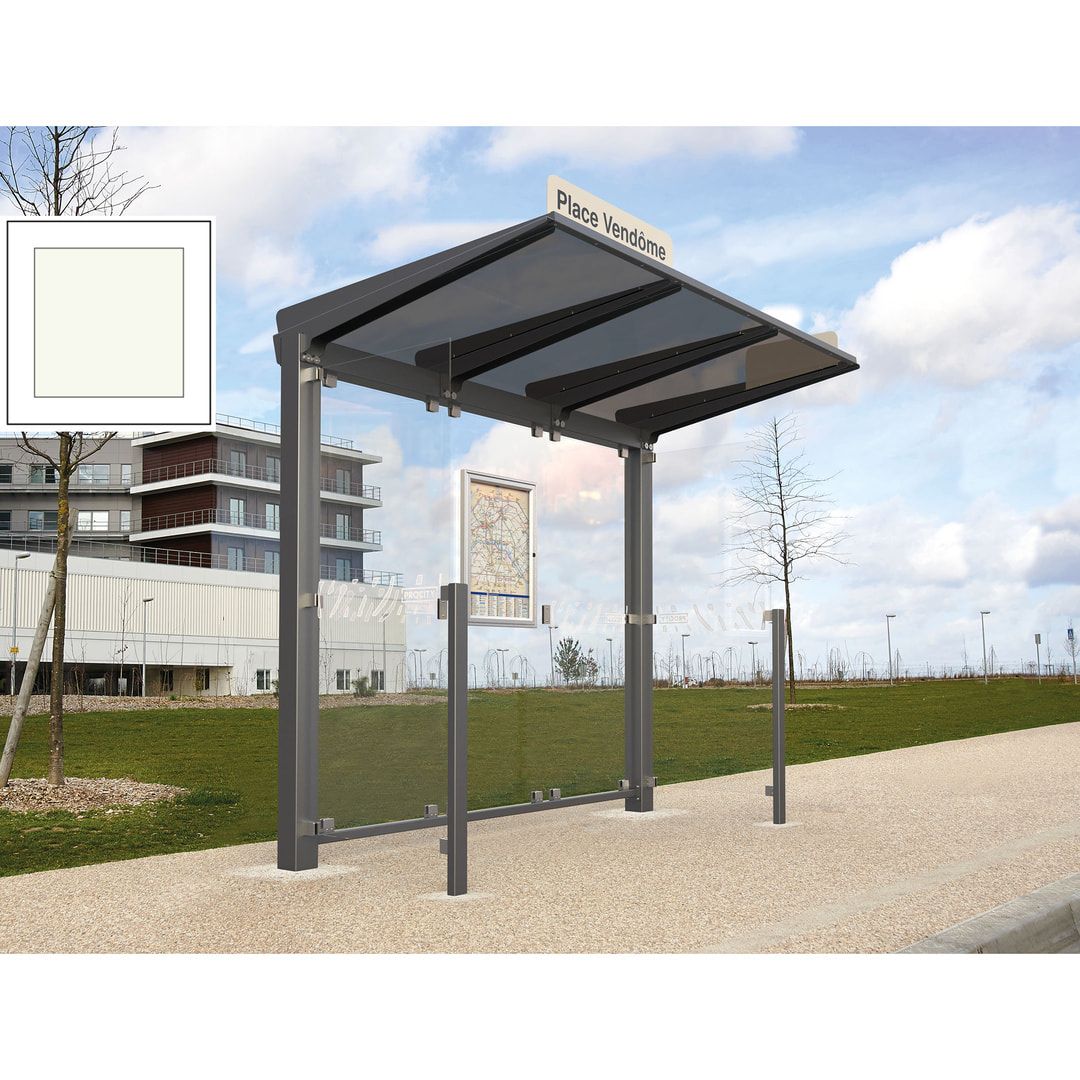 Buswartehalle - Unterstand - ESG - 2 Seitenverkleidungen - Fahrplankasten - Haltestellenschild - LED - 2.390 x 2.500 x 1.500 mm (HxBxT) - enzianblau