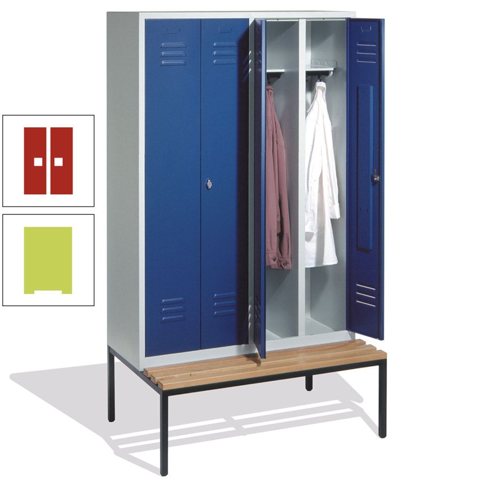 Doppel-Spindschrank, Buche Sitzbank untergebaut, 4 Abteile a 300 mm, Korpus lichtgrau, Tür anthrazitgrau, 2.090 x 1.190 x 815 mm (HxBxT)