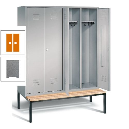 Doppel-Spindschrank, Buche Sitzbank untergebaut, 4 Abteile a 400 mm, Korpus lichtgrau, Tür anthrazitgrau, 2.090 x 1.590 x 815 mm (HxBxT)