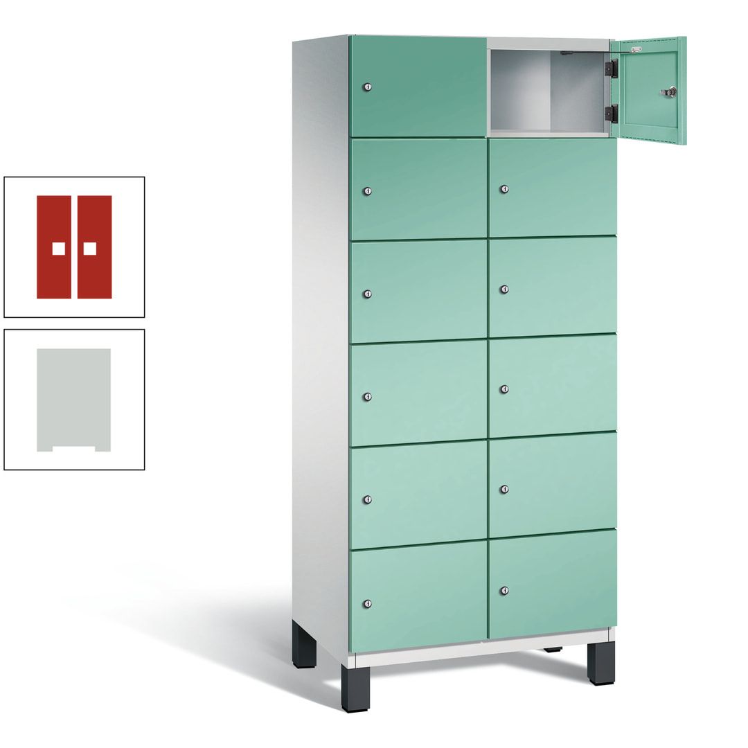 Fächerschrank, Stahlschrank, 12 Fächer, Türöffnungsbegrenzer, Füße, 1.980 x 800 x 525 mm (HxBxT), Korpus anthrazitgrau, Front anthrazitgrau