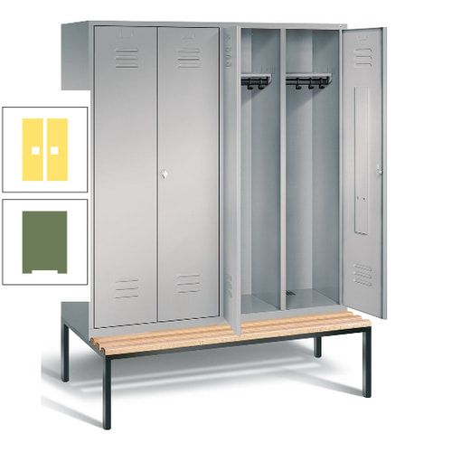 Doppel-Spindschrank, Buche Sitzbank untergebaut, 4 Abteile a 400 mm, Korpus lichtgrau, Tür anthrazitgrau, 2.090 x 1.590 x 815 mm (HxBxT)