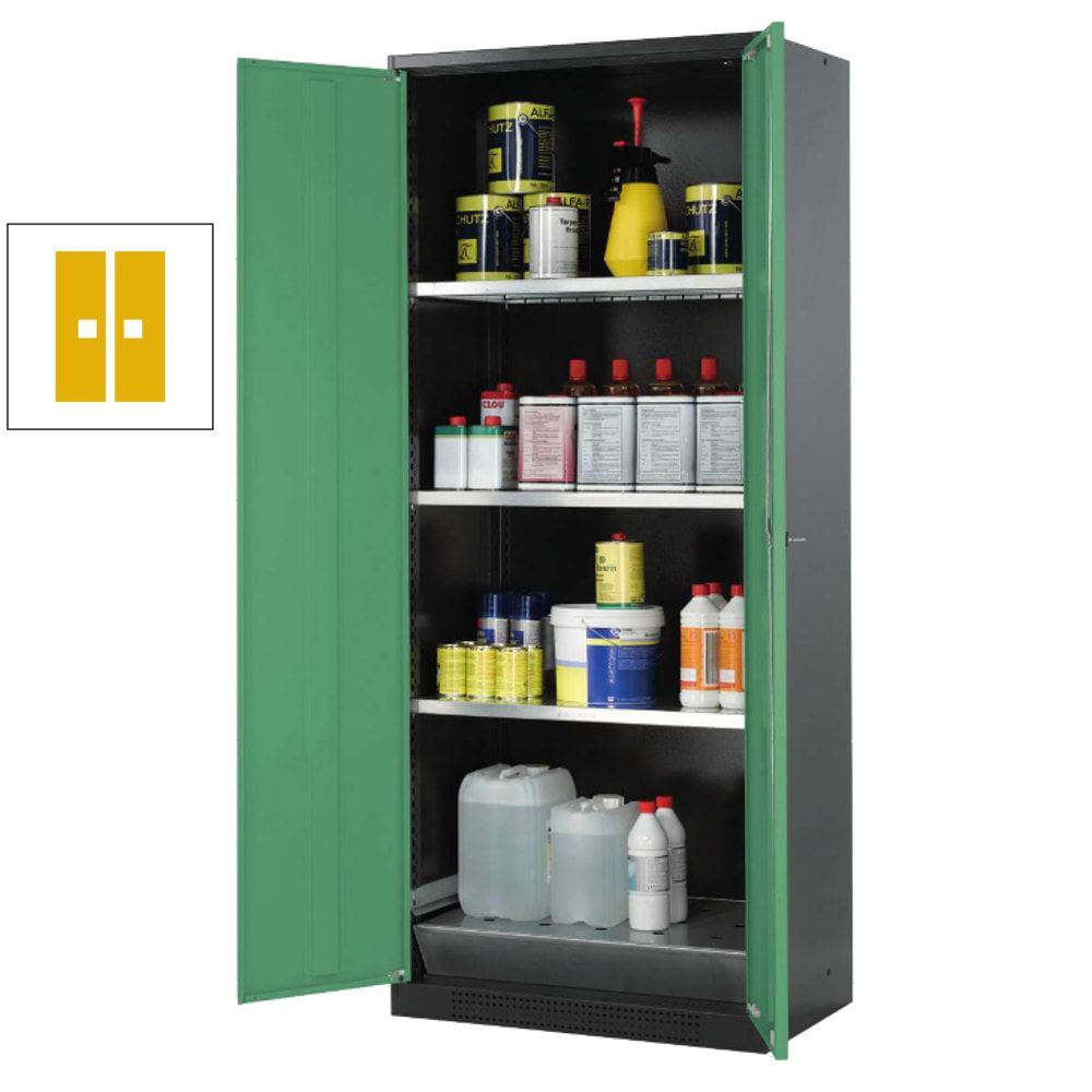 Chemikalienschrank - Flügeltüren, enzianblau - 3 Fachböden - Gitterrost - 1.950 x 810 x 520 mm (HxBxT) - Stahl, pulverbeschichtet
