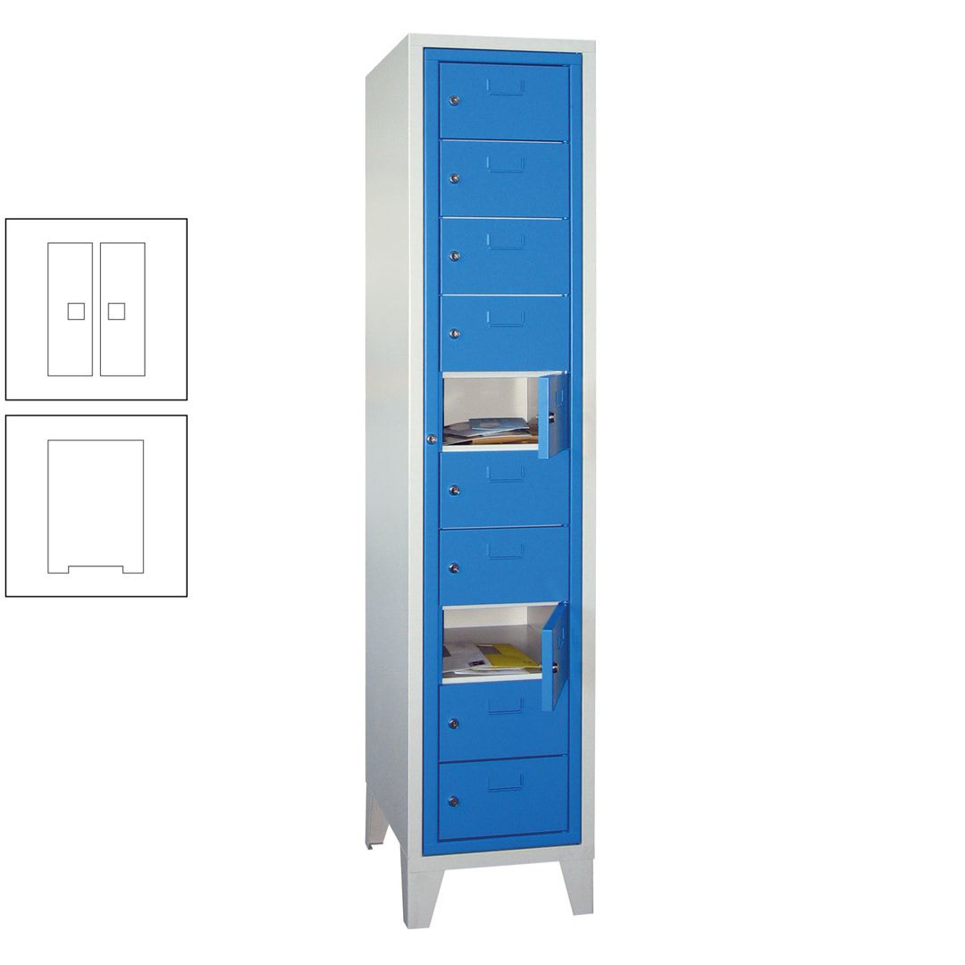 Schließfachschrank - Wäscheausgabeschrank - 10 Fächer a 315 mm - 1.850x400x500 mm (HxBxT) - Füße - Zylinderschloss - anthrazitgrau