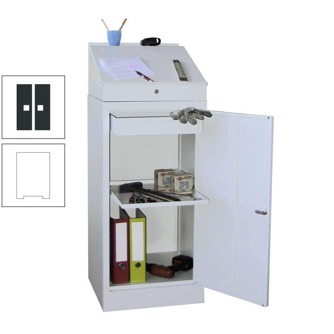Stehpult mit Schrank - Vollblechtür - Zylinderschloss - 1 Einlegeboden, 1 Schublade - 1.270x500x500 mm (HxBxT) - anthrazitgrau