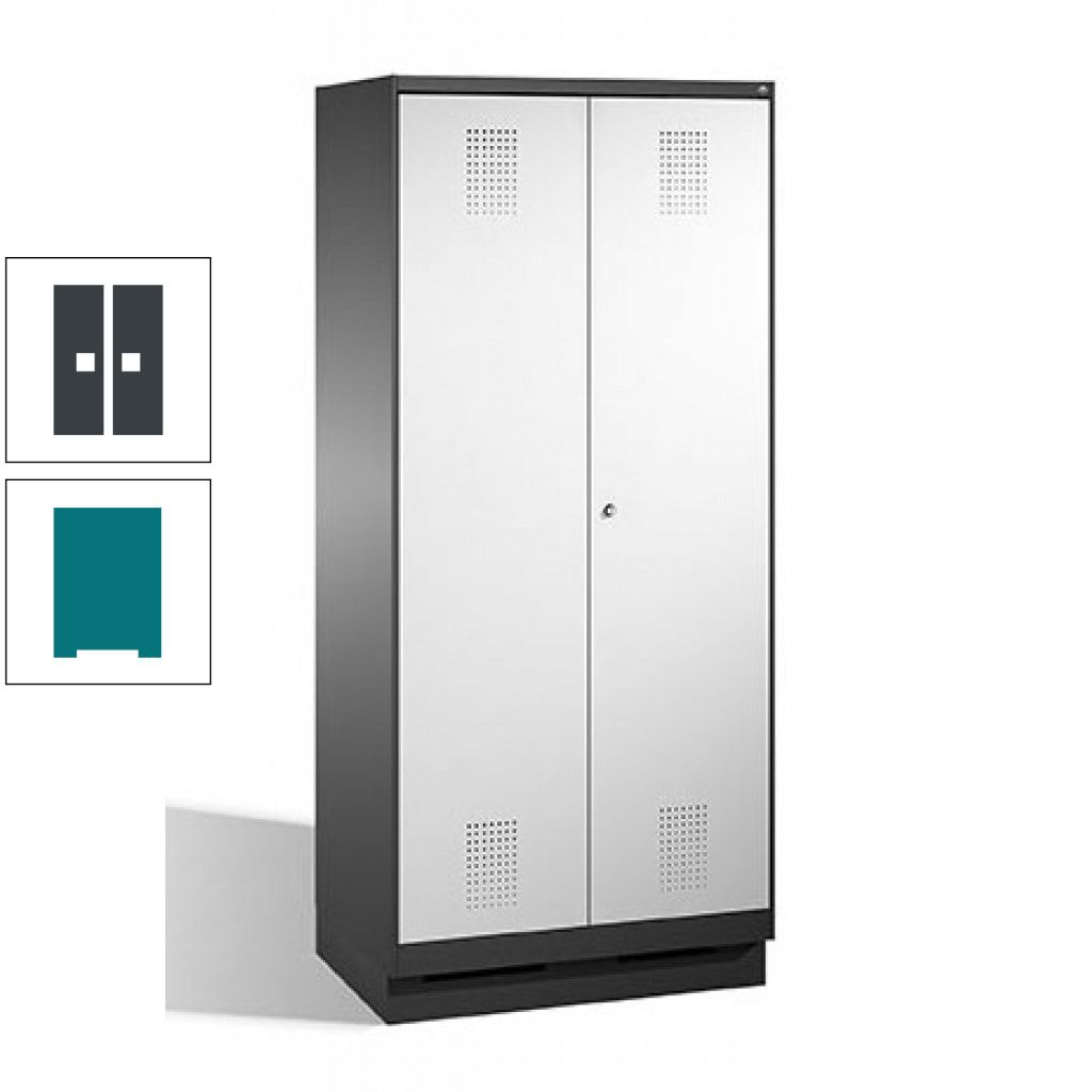 Doppel-Spind, Doppeltüren, Garderobenschrank mit Sockel, 2 Abteile a 400 mm, Korpus anthrazitgrau, Tür anthrazitgrau, 1.800 x 800 x 500 mm (HxBxT)
