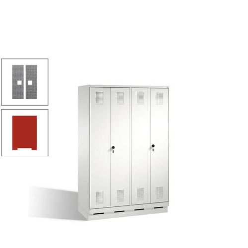 Doppel-Spind, Doppeltüren, Garderobenschrank mit Sockel, 4 Abteile a 300 mm, Korpus anthrazitgrau, Tür anthrazitgrau, 1.800 x 1.200 x 500 mm (HxBxT)
