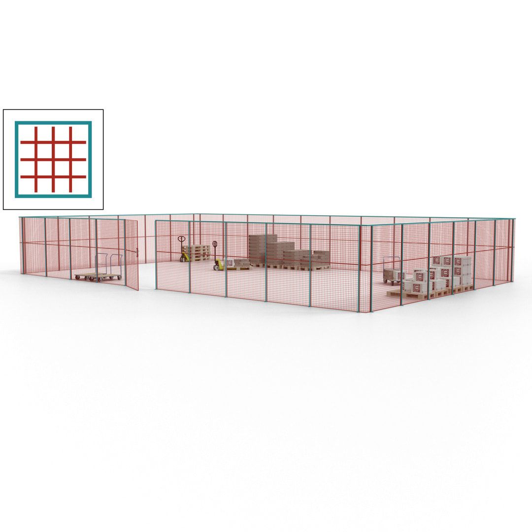 Maschinen Schutzgitter - Hallentrennwand - Sicherheitszaun - Tür - 48 m - 2.200 x 15.400 x 9.400 mm (HxBxT) - enzianblau