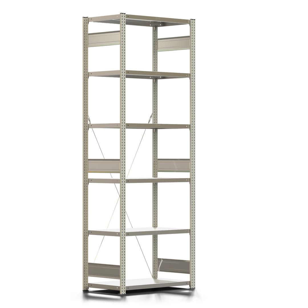 Fachbodenregal mit Tiefenriegel - 350 kg - 2.500 x 875 x 526 mm (HxBxT) - Anbauregal - 6 Böden - enzianblau - Lagerregal - Steckregal BERT