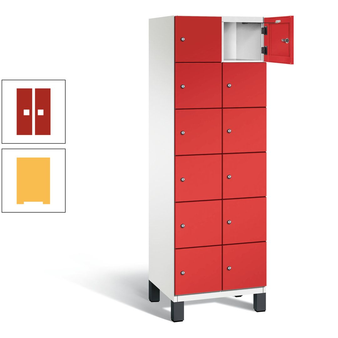 Fächerschrank, Stahlschrank, 12 Fächer, Türöffnungsbegrenzer, Füße, 1.980 x 600 x 525 mm (HxBxT), Korpus anthrazitgrau, Front anthrazitgrau