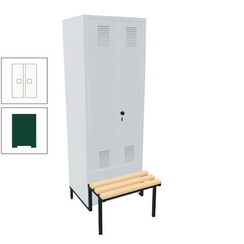 Doppel-Spind, Garderobenschrank, Buche Sitzbank integriert, 2 Abteile a 400 mm, Korpus anthrazitgrau, Tür anthrazitgrau, 1.850 x 800 x 815 mm (HxBxT)