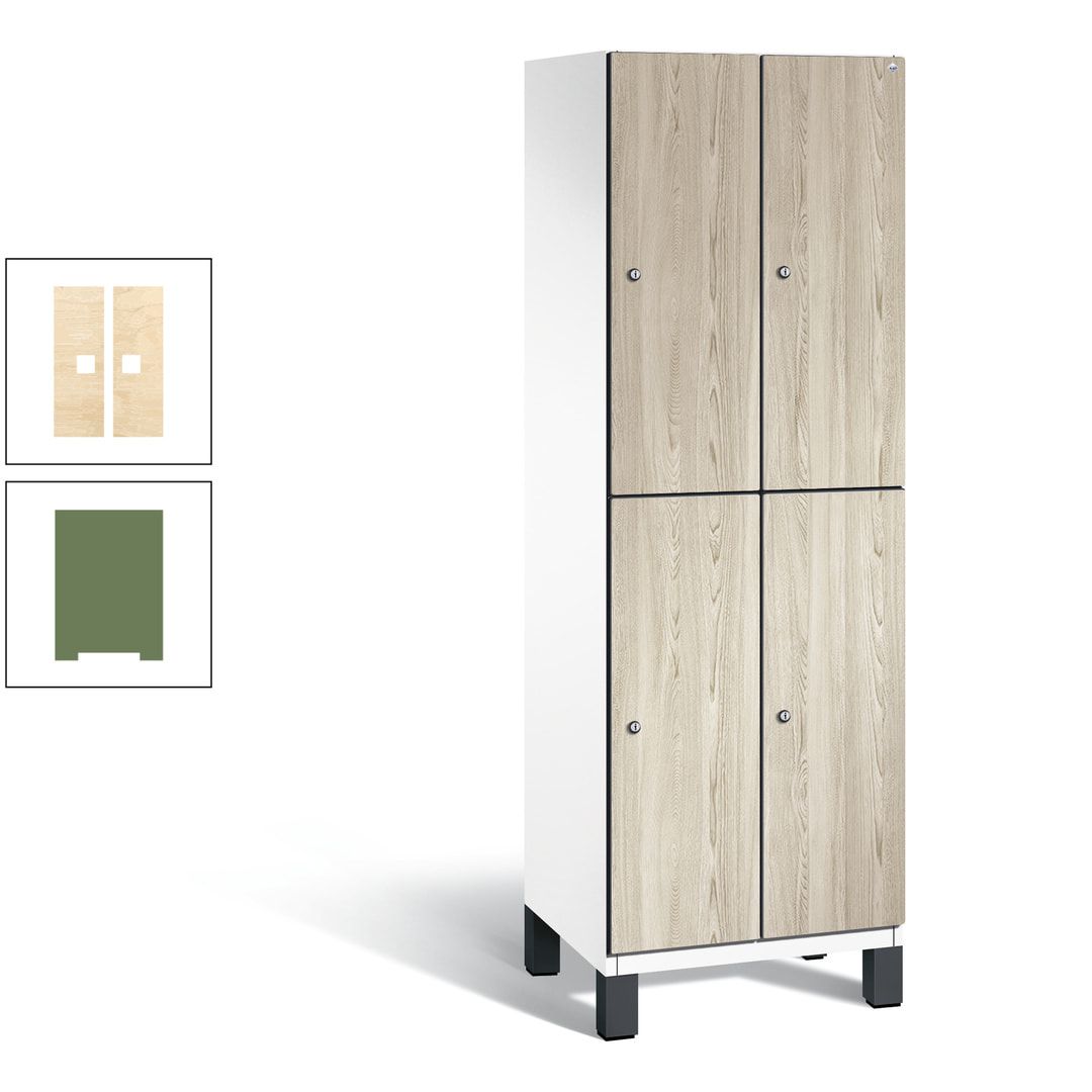 Fächerschrank, Garderobenschrank, mit Füßen, 2 Abteile, 1.980 x 600 x 525 mm (HxBxT), Korpus anthrazitgrau, Tür Donau-Ahorn
