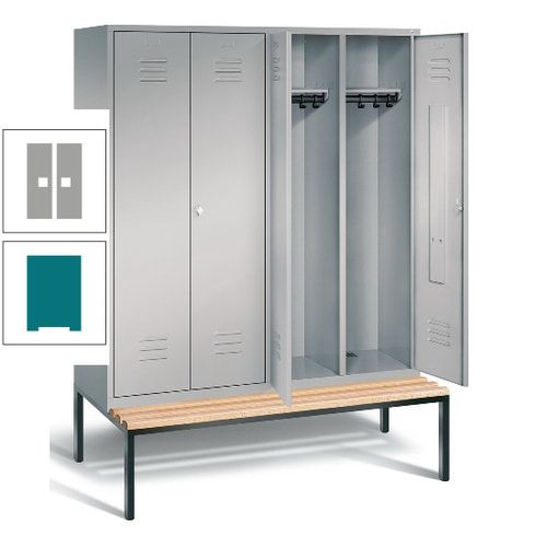 Doppel-Spindschrank, Buche Sitzbank untergebaut, 4 Abteile a 400 mm, Korpus lichtgrau, Tür anthrazitgrau, 2.090 x 1.590 x 815 mm (HxBxT)