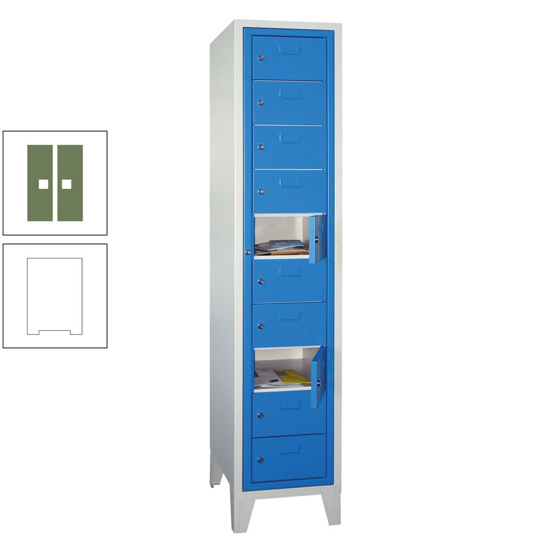 Schließfachschrank - Wäscheausgabeschrank - 10 Fächer a 315 mm - 1.850x400x500 mm (HxBxT) - Füße - Zylinderschloss - anthrazitgrau