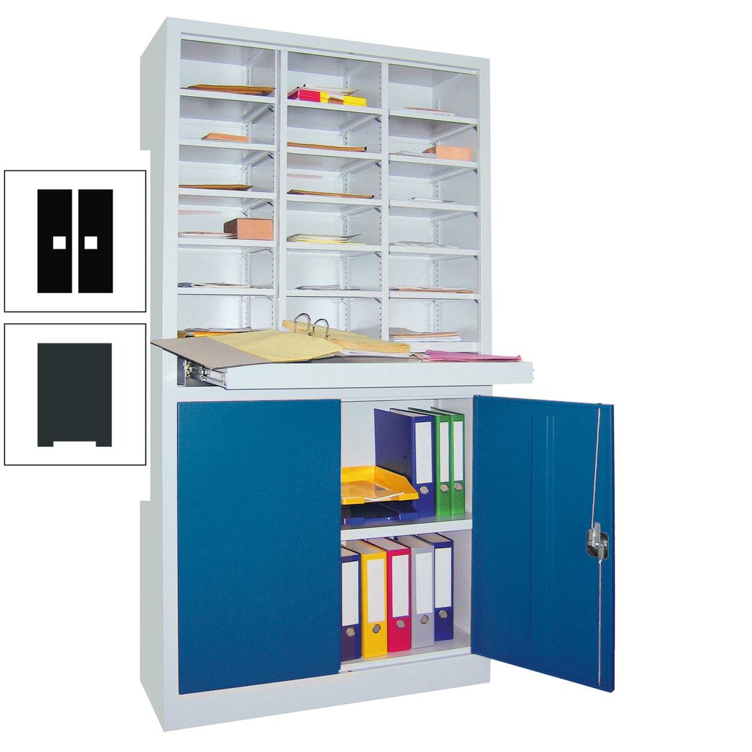 Aktenschrank - Büroschrank mit Sortierstation - 18 Fächer Ordnungsregal - Ausziehboden - 1.950 x 1.000 x 400 mm (HxBxT) - anthrazitgrau