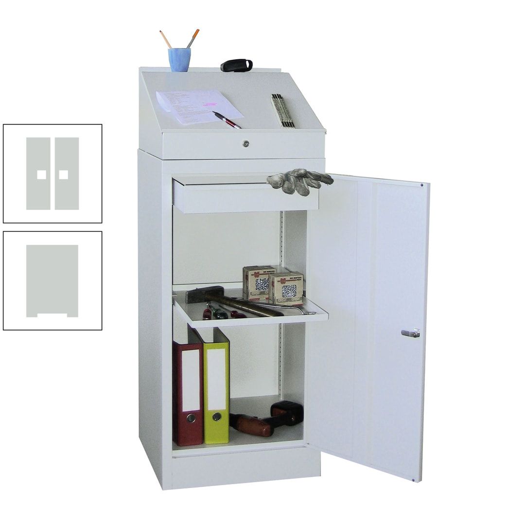 Stehpult mit Schrank - Vollblechtür - Zylinderschloss - 1 Einlegeboden, 1 Schublade - 1.270x500x500 mm (HxBxT) - anthrazitgrau