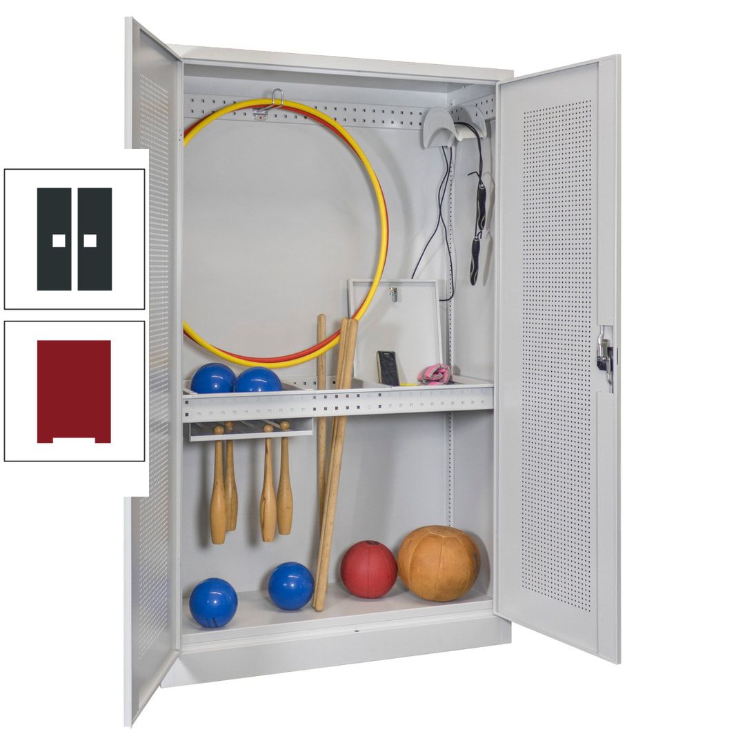 Sportschrank - Lochfeldtüren - Variante 1 - 1.950x1.200x500 mm (HxBxT) - anthrazitgrau