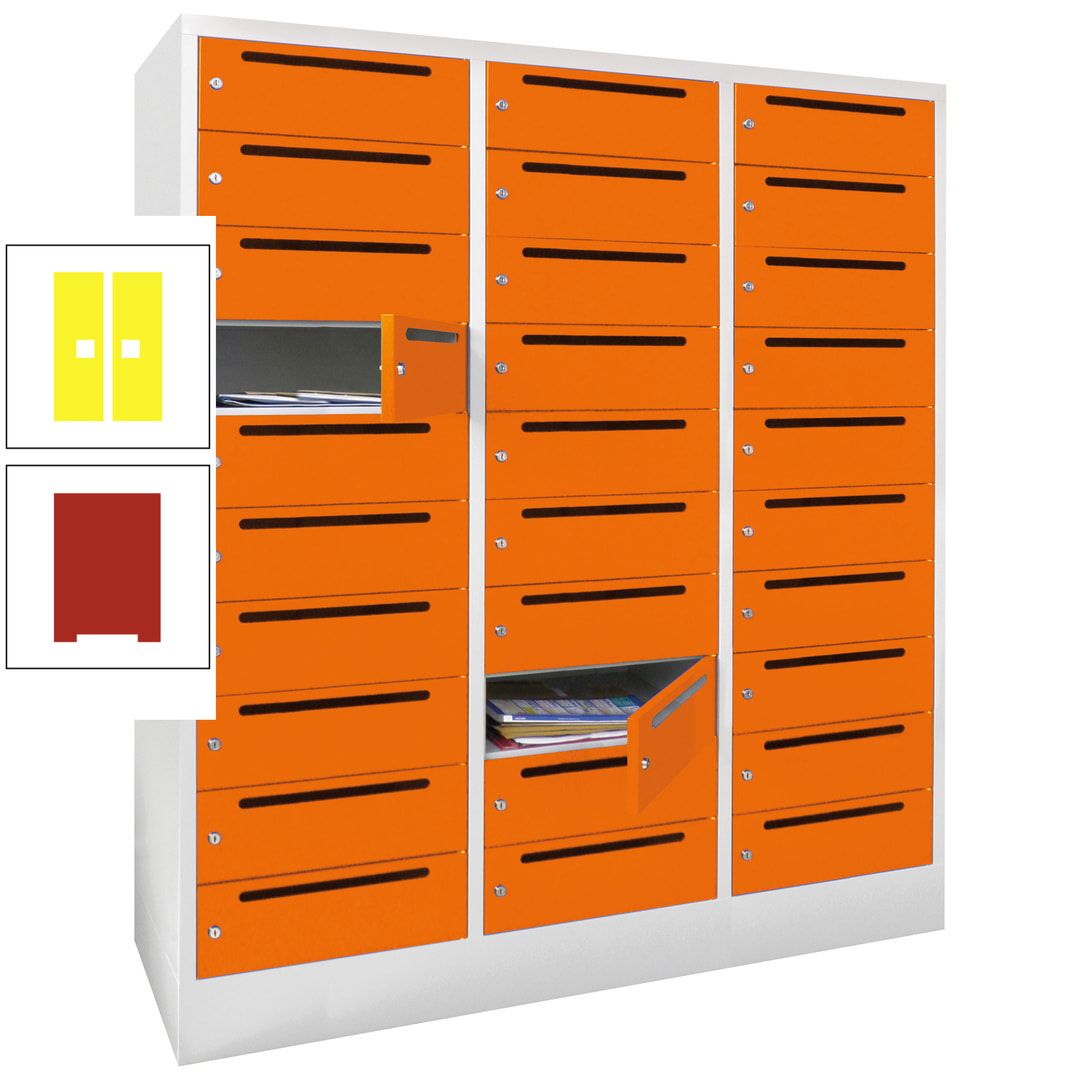 Postverteilerschrank, Schließfachschrank, 3 Abteile a 40 cm, 30 Fächer, 1.850 x 1.200 x 500 mm (HxBxT), Korpus anthrazitgrau, Front anthrazitgrau